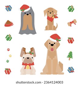 This is an illustration of a cute dog sitting (Christmas) set C.