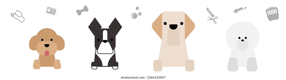 This is an illustration of cute dog's upper body (veterinary hospital) set D.