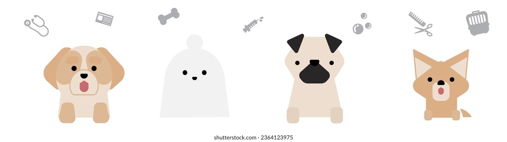 This is an illustration of cute dog's upper body (veterinary hospital) set E.
