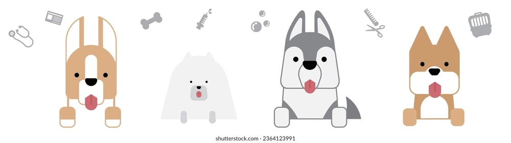 This is an illustration of a cute dog's upper body (veterinary hospital) set A.