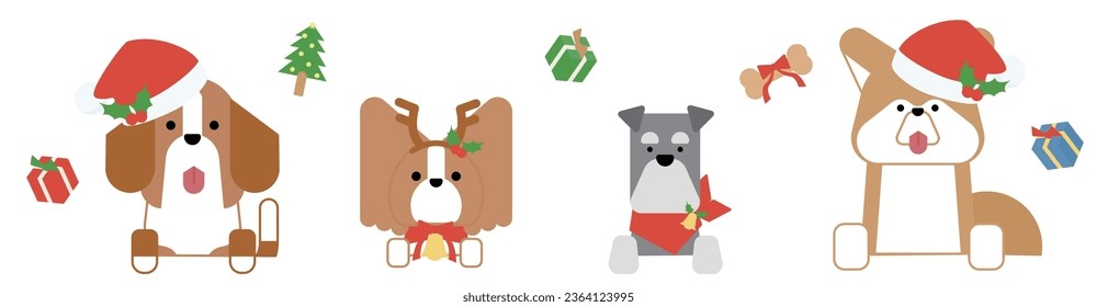This is an illustration of cute dog's upper body (Christmas) set B.