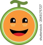 This is an illustration of cute fun melon mascot.  It is engaged with fresh food, natural, fruit, restaurant, sundae, food shop, etc.
