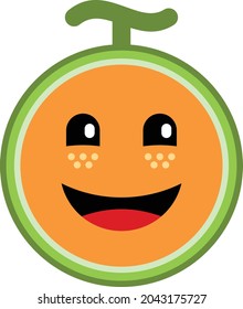 This is an illustration of cute fun melon mascot.  It is engaged with fresh food, natural, fruit, restaurant, sundae, food shop, etc.