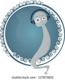 This is illustration of a cute ghost with headphone