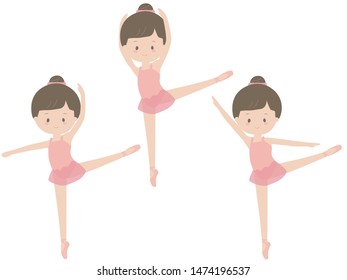 This is an illustration of a cute girl doing a ballet lesson.