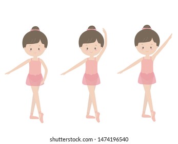 This is an illustration of a cute girl doing a ballet lesson.