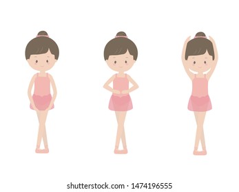 This is an illustration of a cute girl doing a ballet lesson.