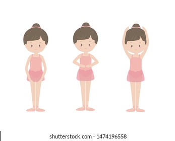 This is an illustration of a cute girl doing a ballet lesson.