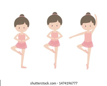 This is an illustration of a cute girl doing a ballet lesson.