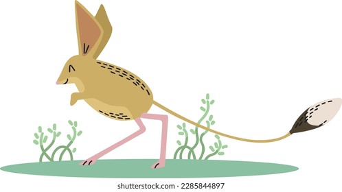 This is an illustration of a cute hare jumping in the grass.