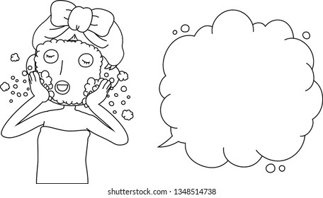 This is an illustration of a cute lady who is washing the face as after bathing with Bubble Callout.