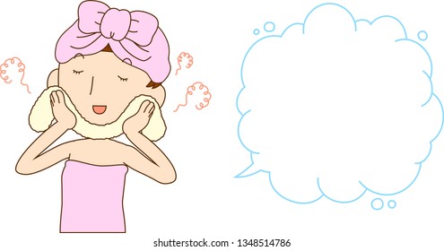 This is an illustration of a cute lady who is washing the face as after bathing with Bubble Callout.