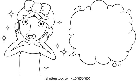 This is an illustration of a cute lady who is washing the face as after bathing with Bubble Callout.