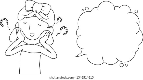 This is an illustration of a cute lady who is washing the face as after bathing with Bubble Callout.