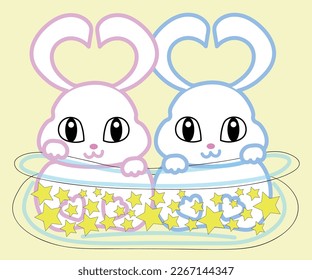 This illustration is a cute little rabbit in the candy glass bottle.