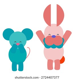 This is an illustration of a cute mouse and rabbit reacting in surprise.