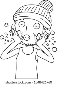This is an illustration of a cute older lady who is washing the face.