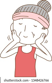This is an illustration of a cute older lady who is washing the face.