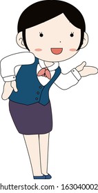 This is a illustration of Cute pose of cute Black hair Female bank clerk 