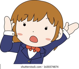 This is a illustration of Cute pose of cute Brown hair schoolgirl Upper body