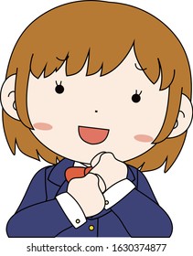 This is a illustration of Cute pose of cute Brown hair schoolgirl Upper body