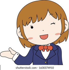 This is a illustration of Cute pose of cute Brown hair schoolgirl Upper body