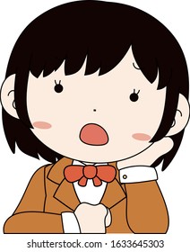 This is a illustration of Cute pose of cute Brown hair schoolgirl Upper body