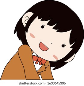 This is a illustration of Cute pose of cute Brown hair schoolgirl Upper body