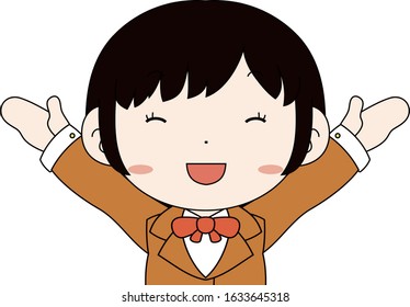 This is a illustration of Cute pose of cute Brown hair schoolgirl Upper body