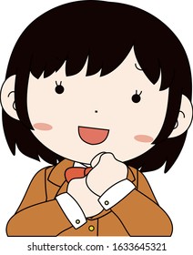 This is a illustration of Cute pose of cute Brown hair schoolgirl Upper body