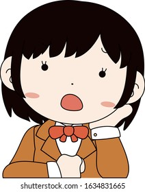 This is a illustration of Cute pose of cute Brown hair schoolgirl Upper body