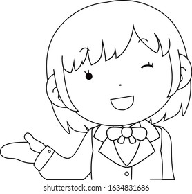 This is a illustration of Cute pose of cute Brown hair schoolgirl Upper body