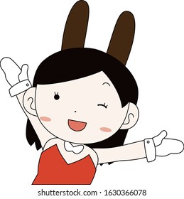 This is a illustration of Cute pose of cute bunny girl Upper body 