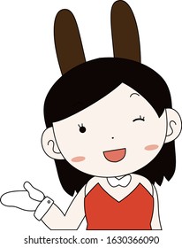 This is a illustration of Cute pose of cute bunny girl Upper body 