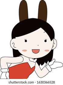 This is a illustration of Cute pose of cute bunny girl Upper body 