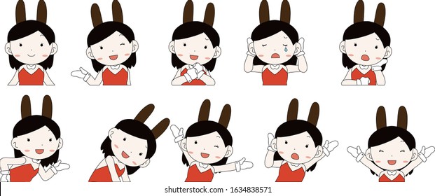 This is a illustration of Cute pose of cute bunny girl Upper body 