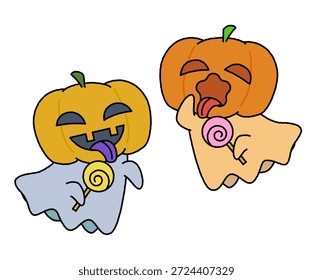 Esta es una ilustración de una linda calabaza vestida como un fantasma.