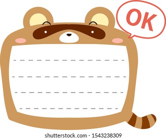 This is a illustration of Cute Raccoon noteboard 