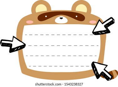 This is a illustration of Cute Raccoon noteboard 