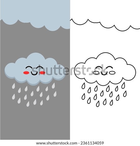 This is an illustration of the cute rain cloud in the sky and next to it is a black-and-white version of the color