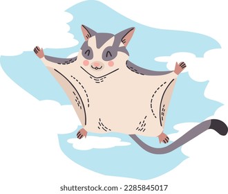 This is an illustration of a cute sugar glider jumping in the sky.