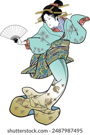 This is an illustration of a dancing ukiyo-e beauty.