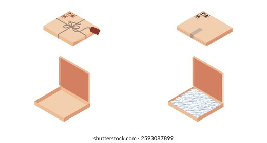 This is Illustration of Delivery Package Box from Isometric Stock. Cool design set for Delivery of Goods industrial and business, Isolated elements for product packaging, delivery or shipment.