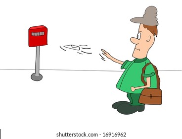 This illustration depict a postman who delivering a letter