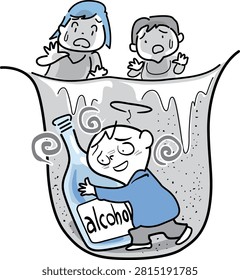 This is an illustration depicting someone caught in quicksand due to alcohol addiction.