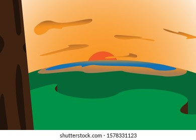 
this is an illustration depicting the sunset