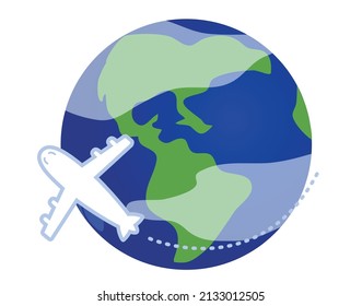 This is an illustration depicting world travel by plane.