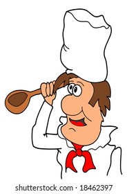 This illustration depicts an angry chef with wooden spoon