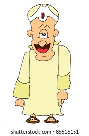 This illustration depicts an arabic man pointing downside