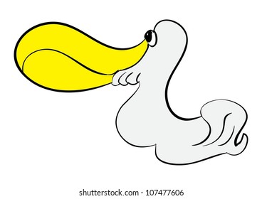 This illustration depicts a bird with big yellow beak.